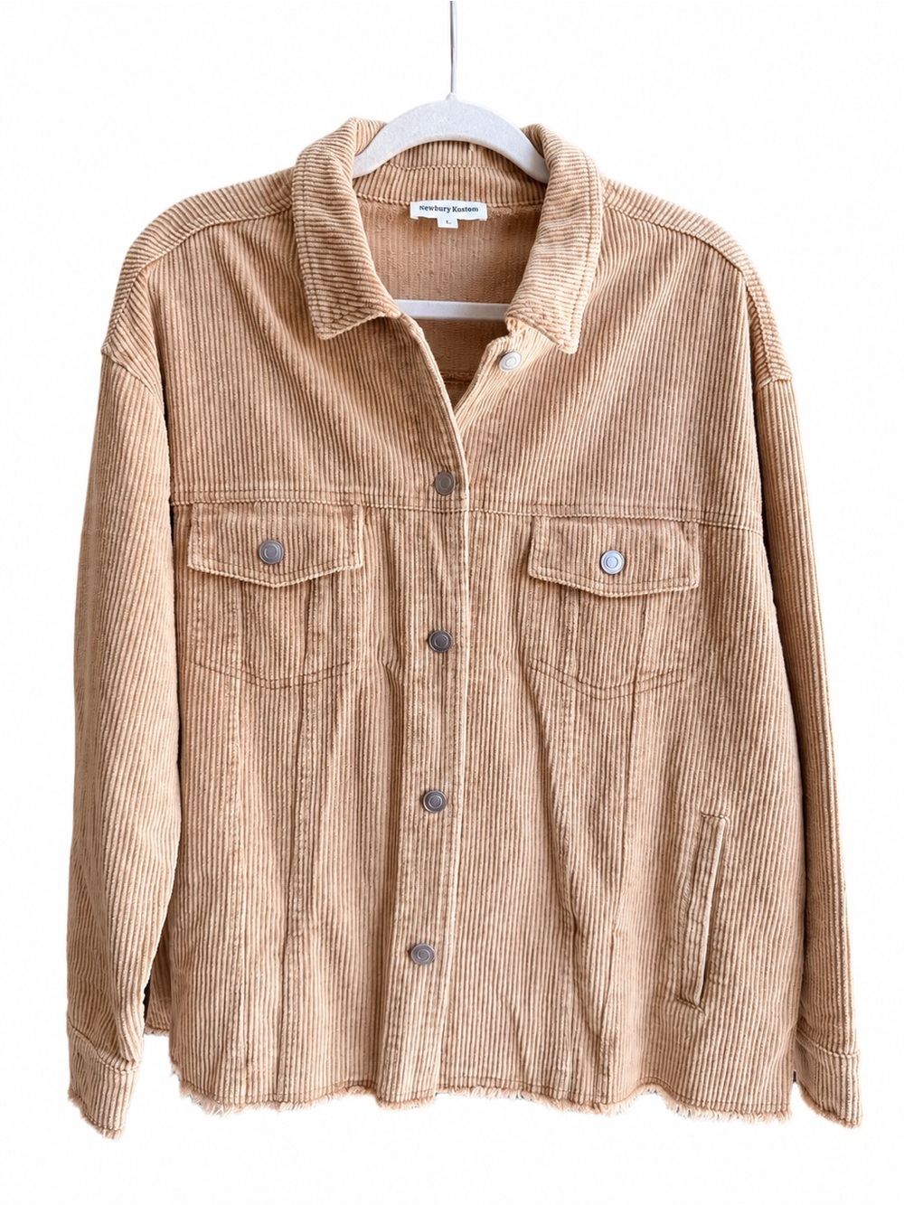 Newbury Kustom Tan Corduroy Shacket S Raw Hem Snap Front Jacket